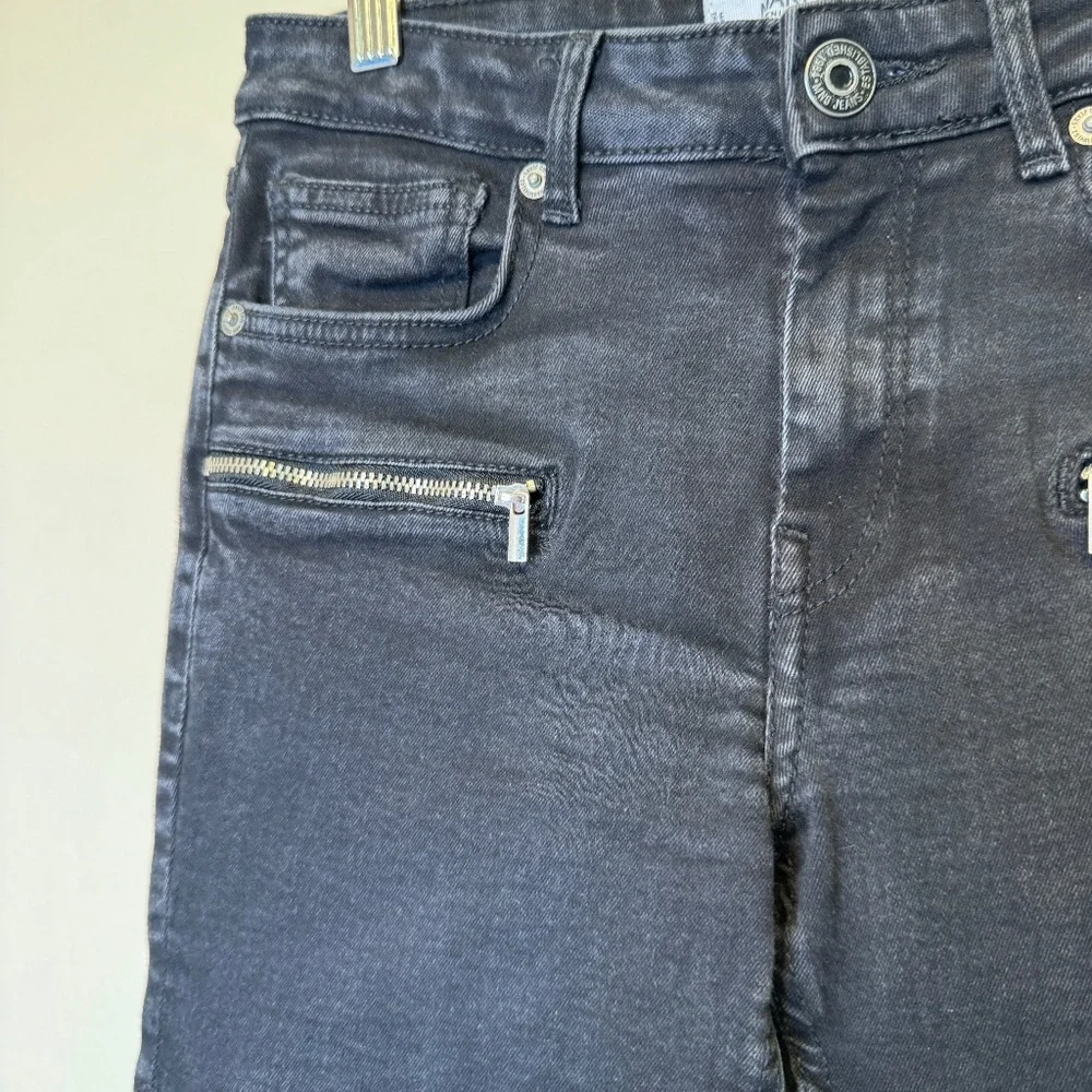 MNG | Faded Black Wash Zipper Details Relaxed Slim Moto Biker Jeans - Picture 6 of 14
